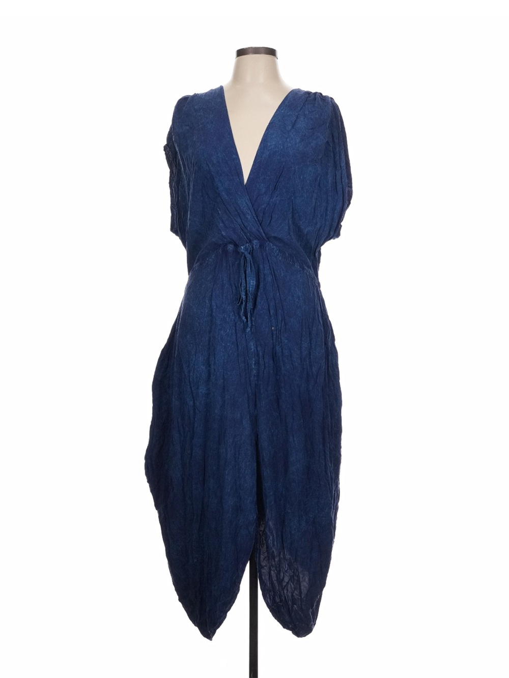 The Odells Anthropologie Deep Navy Wrap Midi Dress with Tie Waist